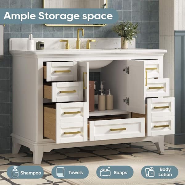 Palace 49 in. Single Sink Freestanding White Bath Vanity with White Quartz Top and Backsplash Assembled