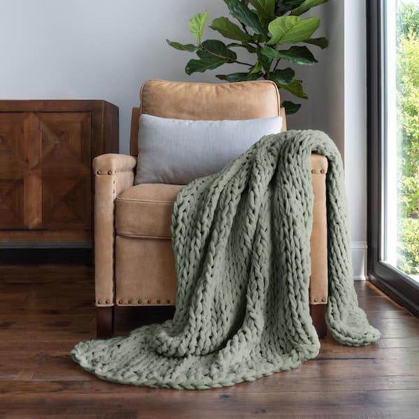 Eucalyptus Chunky Knit Acrylic Throw Blanket