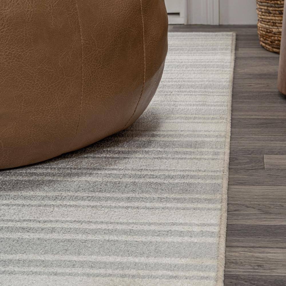 Cream and Light Gray Striped Washable Runner Rug