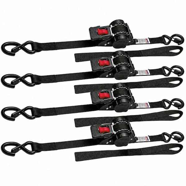 13 ft x 1 in Retractable Ratchet Tie Down Straps Auto Slow Release Heavy Duty 1,800 lb Break Strength 4 Pack