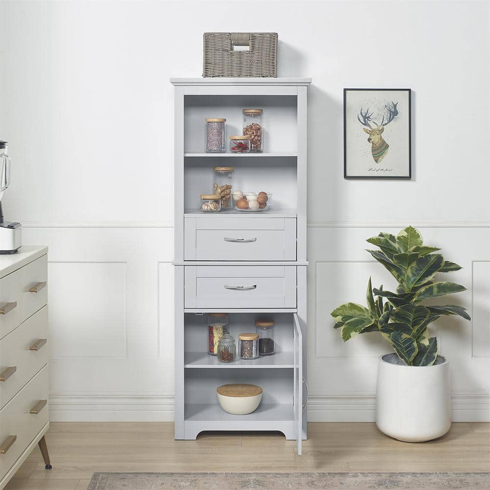Gray Wood 11.82 in. Pantry Cabinet with Shelve and Storage