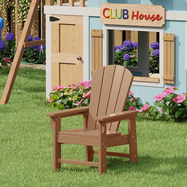 Children's Laguna Outdoor Patio All Weather Fade Resistant Kids Poly Plastic Adirondack Chair in Teak