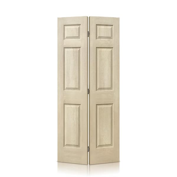 CALHOME 24 in. x 80 in. Vintage Cream Stain 6 Panel MDF Composite Bi-Fold Closet Door with Hardware Kit