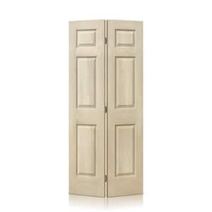 30 in. x 80 in. Vintage Cream Stain 6 Panel MDF Composite Bi-Fold Closet Door with Hardware Kit