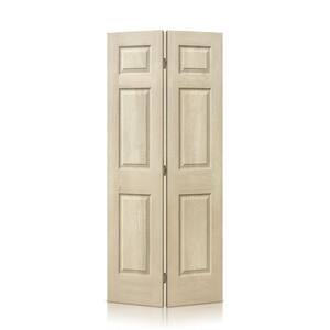 30 in. x 84 in. Vintage Cream Stain 6-Panel MDF Hollow Core Composite Bi-Fold Closet Door with Hardware Kit
