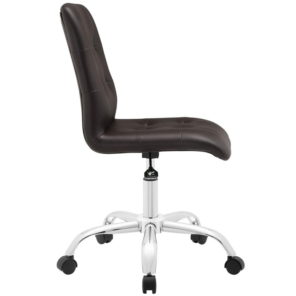 Prim Armless Brown Faux Leather Swivel Office Chair