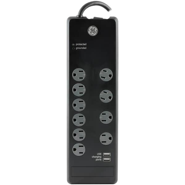 GE 6 ft. 10-Outlet and 2-USB Port, 2.1 Amp, 3000 Joules Surge Protector