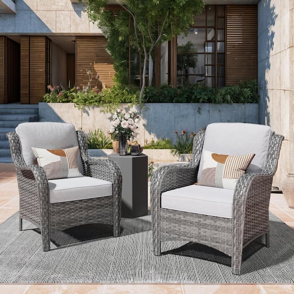 XIZZI Ethereal Gray Wicker Outdoor Patio Stationary Lounge Chair with Gray Cushions