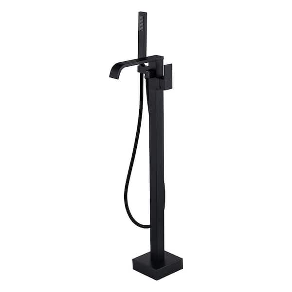 Single-Handle WaterFall Freestanding Tub Faucet with Handheld Shower in Matte Black