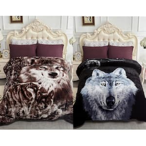 Black Coffee Wolf 83"x91" Reversible Printed Polyester Fleece Mink Warm Thick Winter Blanket