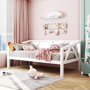 White Wood Frame Twin Size Daybed with Wood Slat Support