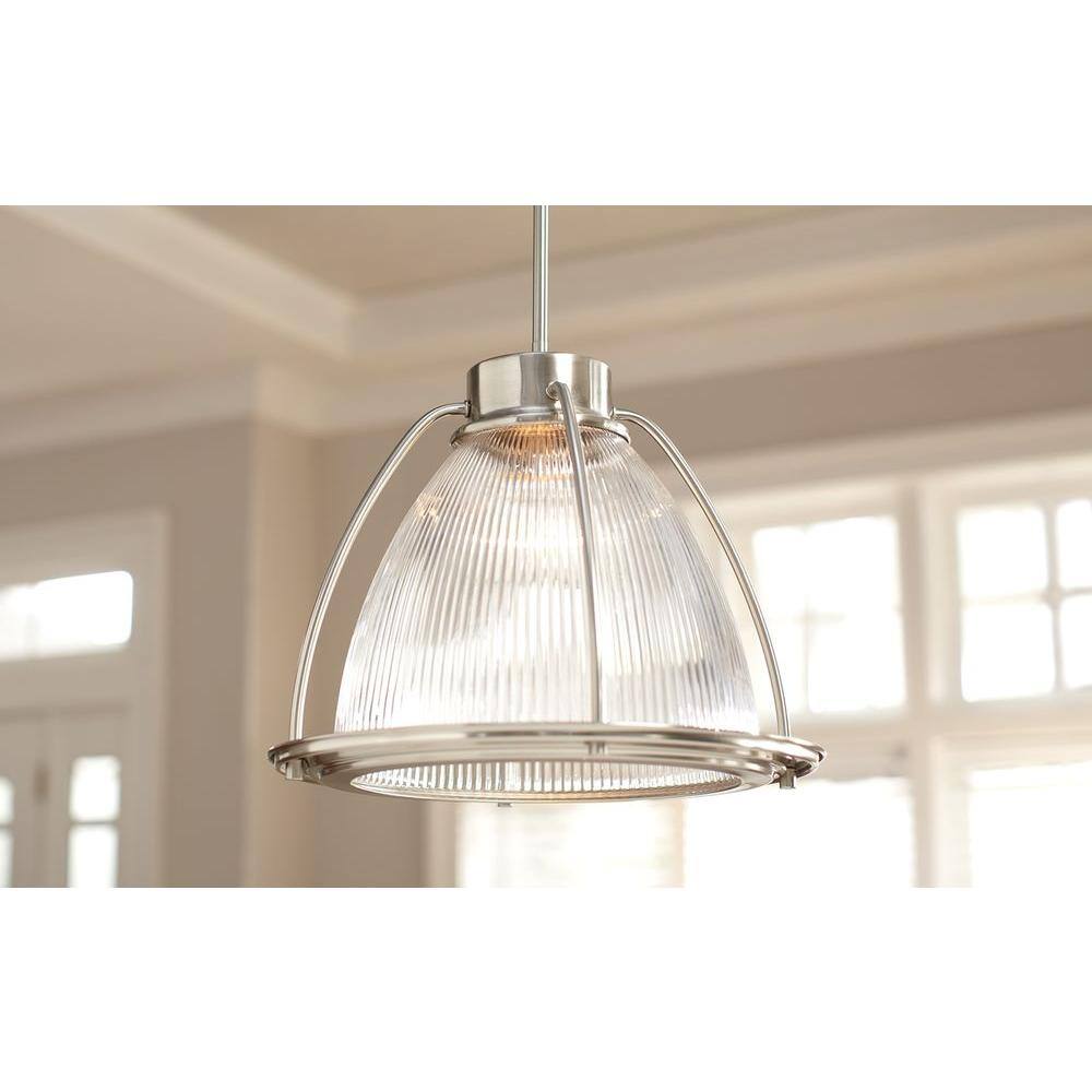 Brushed Nickel Mini Pendant with Clear Prismatic Glass Shade