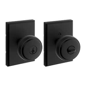 Kwikset Sora Matte Black Keyed Entry 2.19 in. Round Door Knob