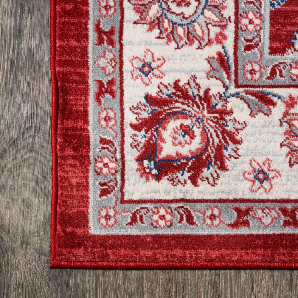 Red and Cream Synthetic Reversible Runner Rug, 4.3" x 36.61"