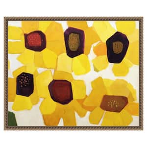 "Six Sunflowers" by Anne Becker 1-Piece Floater Frame Giclee Abstract Canvas Art Print 16 in. x 20 in.