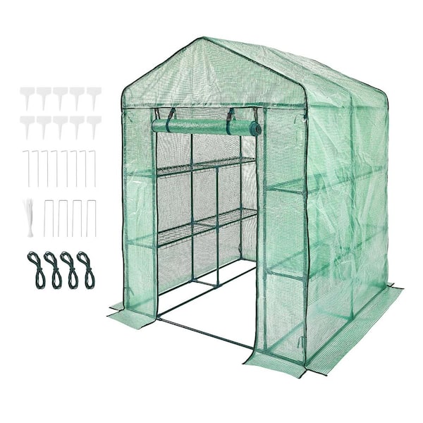4.6 x 4.6 x 6.6 ft. Walk-in Greenhouse with Shelves, PE Cover, Zipper Door, Steel Frame, for Planting and Storage