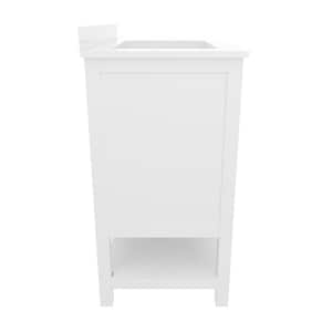 Vega 36 in. Bathroom Vanity with Sink Storage Cabinet Open Shelf, 3 Drawers Carrara Marble Finish Countertop White/Gold