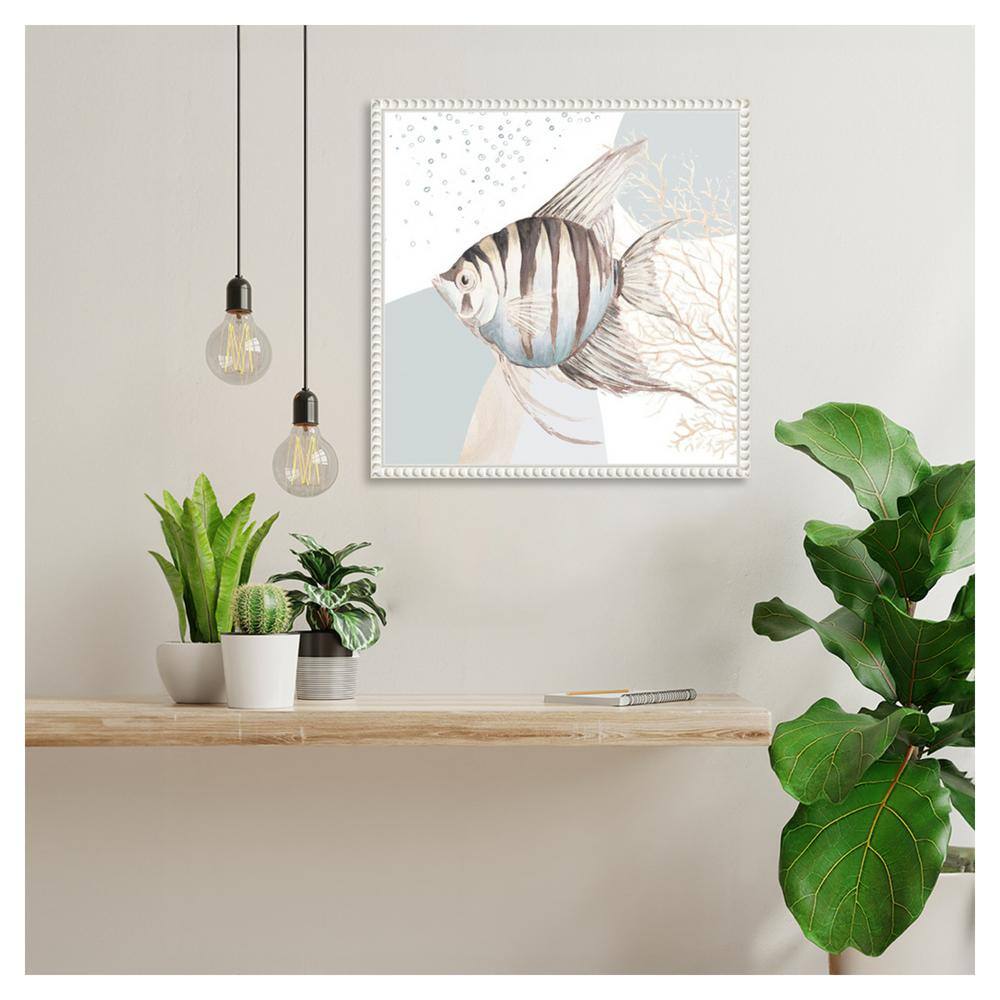 Ocean Oasis Bubbles Striped Fish Canvas Wall Art with White Frame