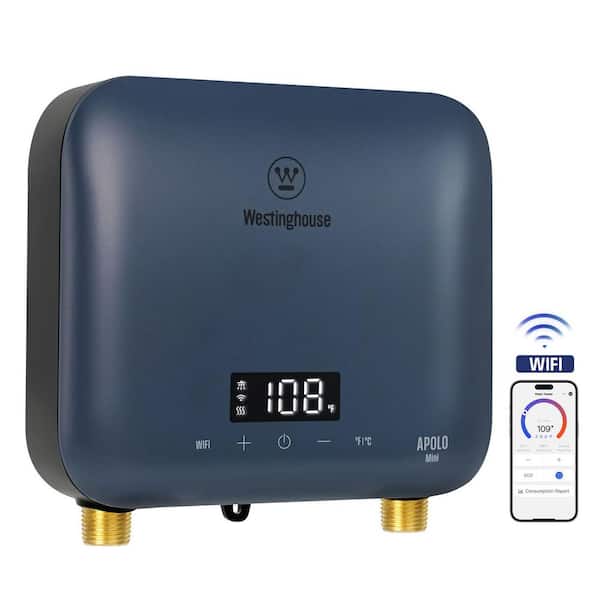 Westinghouse Apolo Mini 6.5 kW 1.32 GPM 240-Volt Smart Point of Use Tankless Electric Water Heater WiFi Enabled, Deep Blue