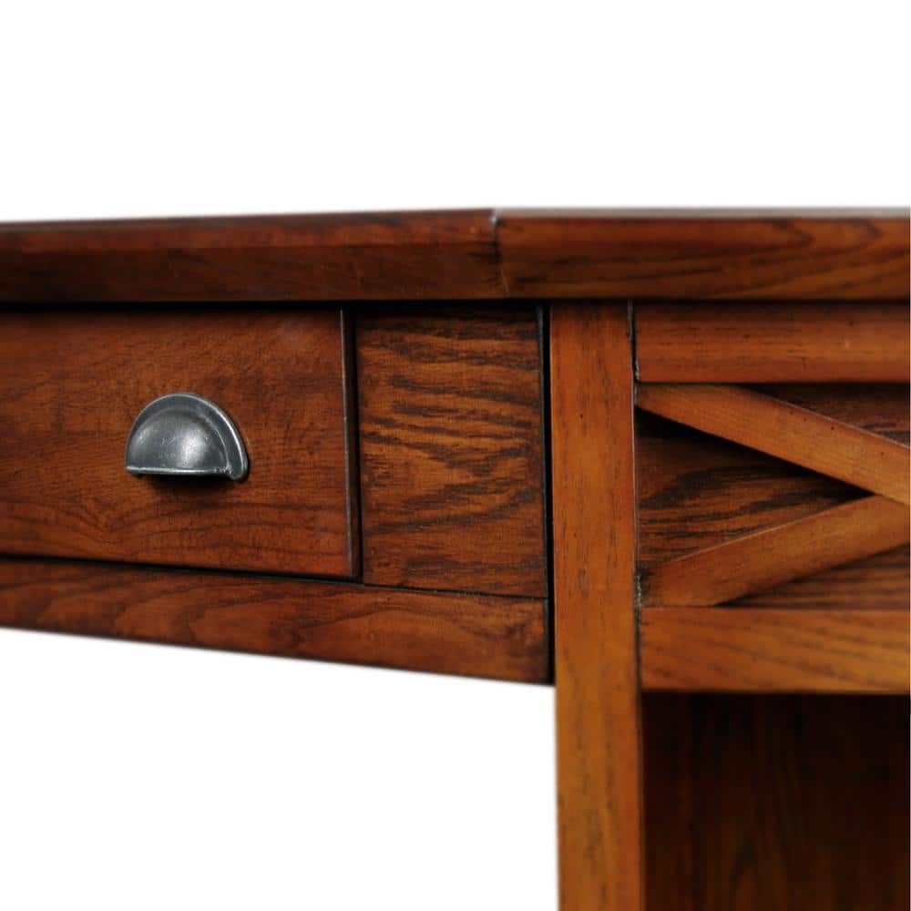 Mission-Inspired Burnished Oak Corner Desk with Keyboard Tray