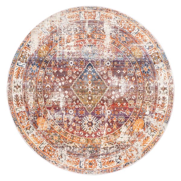 nuLOOM Farley Medallion Fringe Rust 5 ft. Round Rug