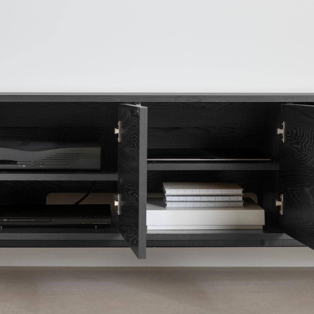 Black Particle Board TV Stand with Cabinets for 65" TVs
