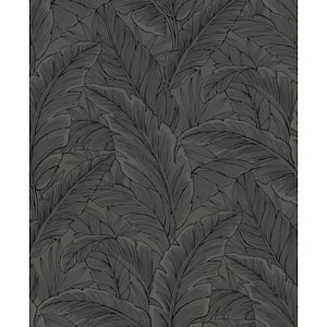 57.5 sq. ft. Slate Grey Gulf Tropical Leaves Unpasted Nonwoven Paper Wallpaper Roll