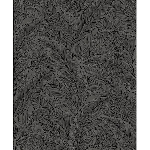 Seabrook Designs 57.5 sq. ft. Slate Grey Gulf Tropical Leaves Unpasted Nonwoven Paper Wallpaper Roll