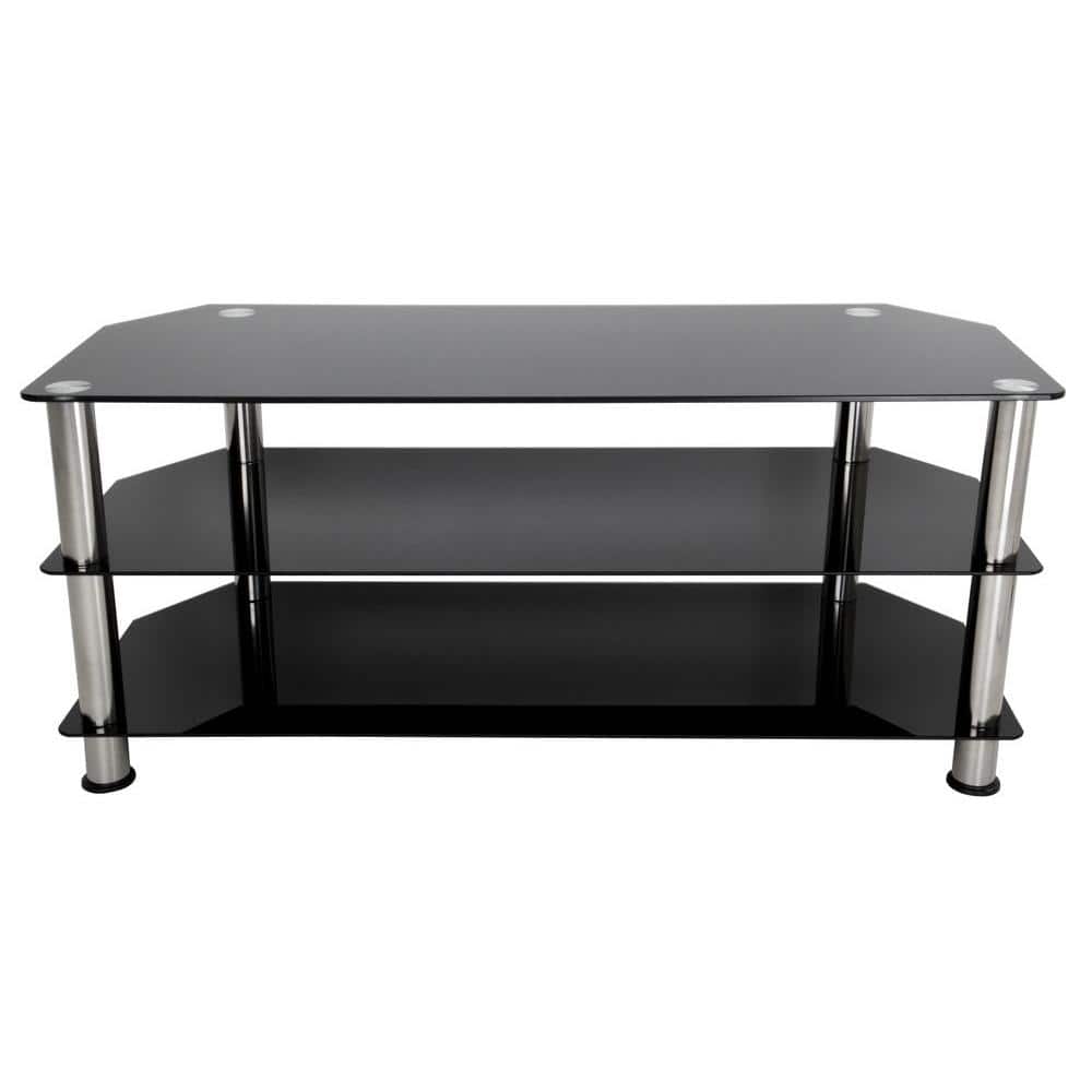 Black Tempered Glass Corner TV Stand with Chrome Legs