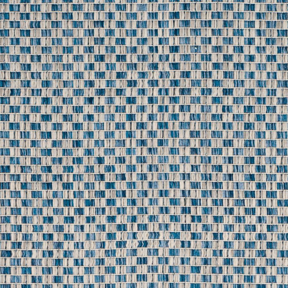 Blue & Light Grey Synthetic 27"x14" Flat Woven Non-Slip Runner Rug
