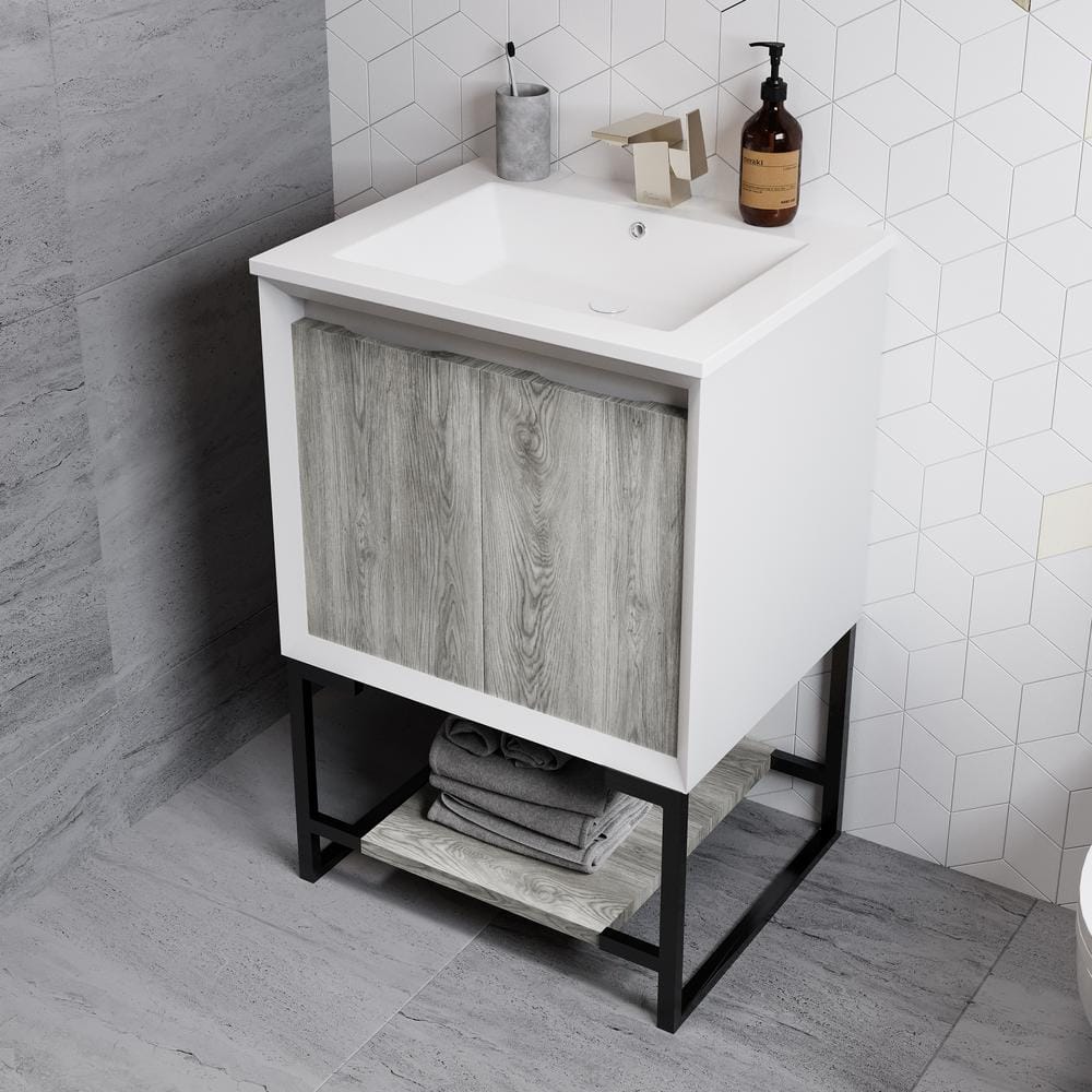 Marseille 24" Wax Oak and White Freestanding Bathroom Vanity