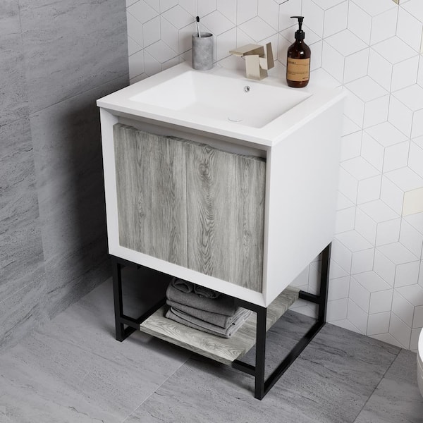 Swiss Madison Marseille 24 in. Single, 2 Doors, Open Shelf Bathroom Vanity in White with White Countertop with White Basin