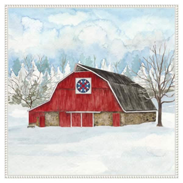 Amanti Art Winter Barn Quilt IV by Tara Reed 30 in. W x 30 in. H Canvas Float Frame in White