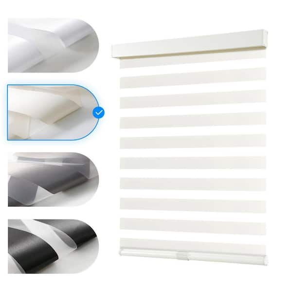 Zebra Blinds Cordless Shades-Dual Layer Light Filtering, Day & Night, Beige Polyester Fabric 35 in. W x 72 in. L