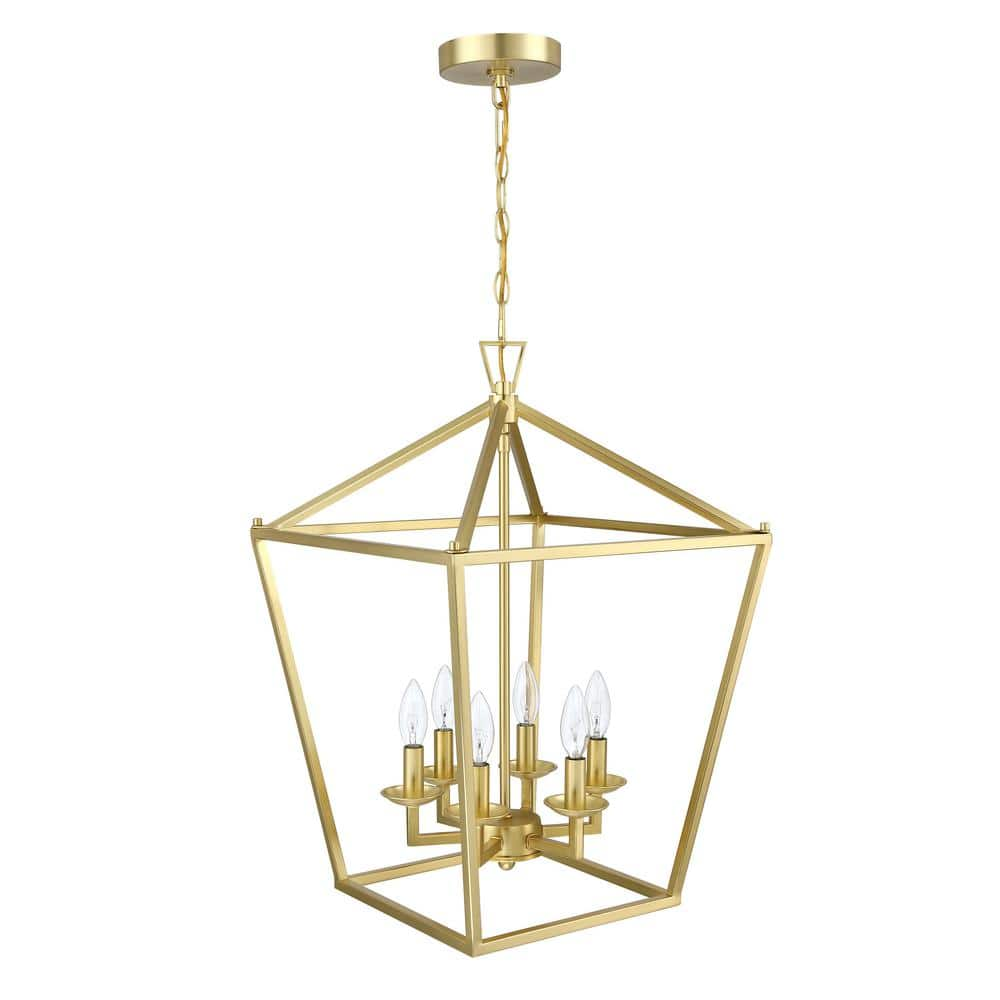 Hukoro 16 in. 6-Light Soft Gold Finish Geometric Vintage Lantern ...