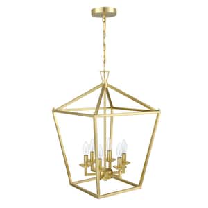 16 in. 6-Light Soft Gold Finish Geometric Vintage Lantern Chandelier Pendant Light