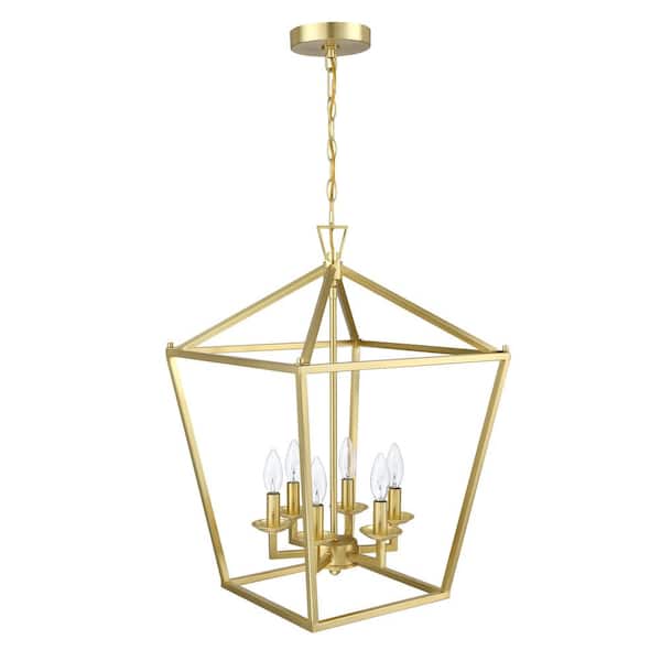 Hukoro 16 in. 6-Light Soft Gold Finish Geometric Vintage Lantern Chandelier Pendant Light