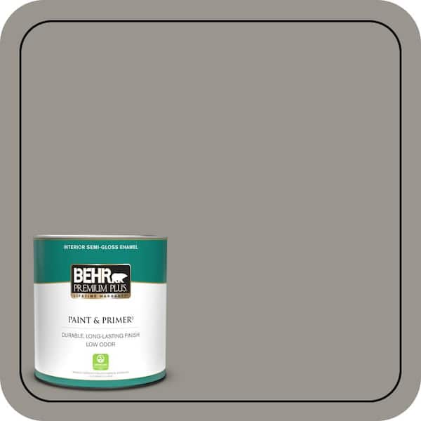 BEHR PREMIUM PLUS 1 qt. #N360-4 Battleship Gray Semi-Gloss Enamel Low Odor Interior Paint & Primer