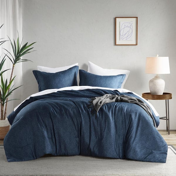 510 Design Camden 3-Piece Navy Microfiber Full/Queen Chambray Print Solid Comforter Set