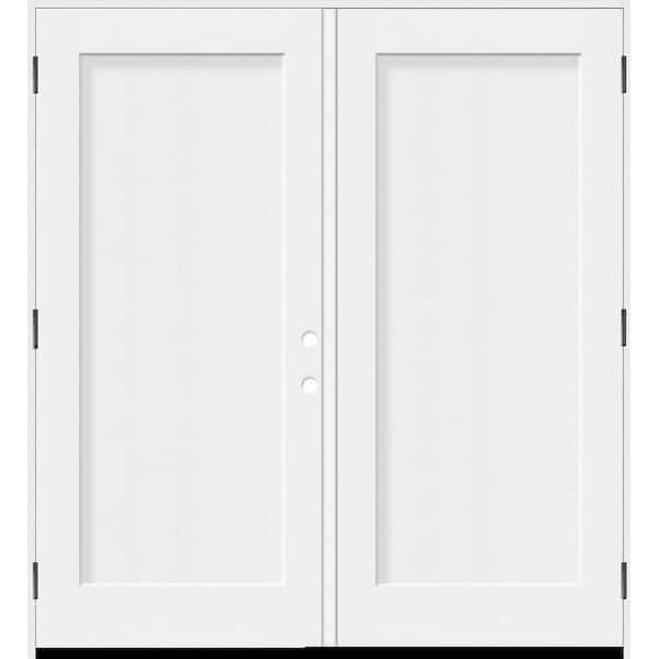 Legacy 72 in. x 80 in. 1 Panel Shaker RHOS Unfinished White Fiberglass Double Prehung Front Door w/4-9/16 Jamb