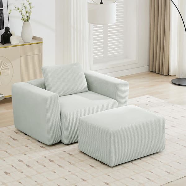 Modern Gray Corduroy Accent Armchair with Ottoman for Living