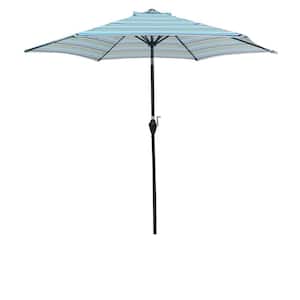9 ft. Market Patio Umbrella in Blue Striped with Crank, Push Button Tilt for Porch, Balcony, Garden, Pool
