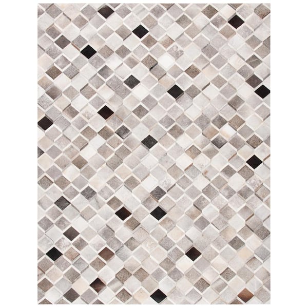Studio Leather Ivory Gray 8 ft. x 10 ft. Plaid Area Rug