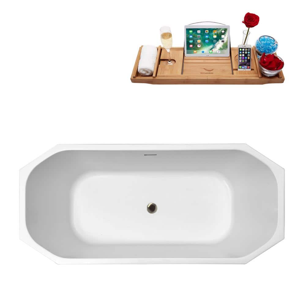 63'' White Acrylic Freestanding Clawfoot Bathtub with Bamboo Tray