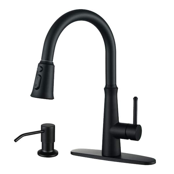 ARCORA Single-Handle Pull Down Sprayer Kitchen Faucet Soap Dispenser Stainless Steel in Matte Black