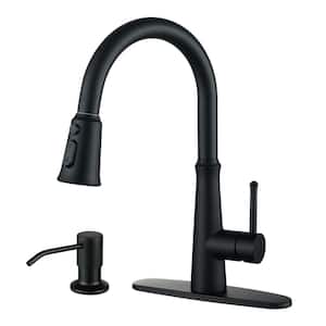 Single-Handle Pull Down Sprayer Kitchen Faucet Soap Dispenser Stainless Steel in Matte Black