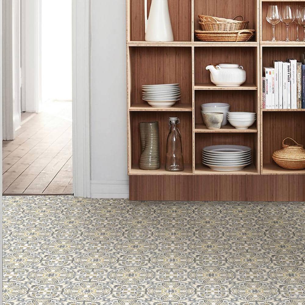 Antico Moroccan Beige and Gray Peel and Stick Floor Tiles