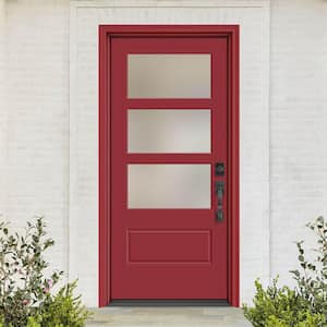 Performance Door System 36 in. x 80 in. VG 3-Lite Left-Hand Inswing Pearl Red Smooth Fiberglass Prehung Front Door