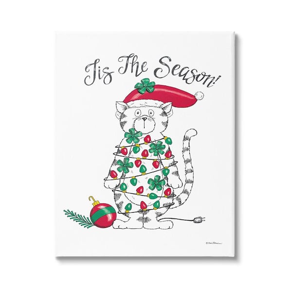 Stupell Industries Tis The Season Cat byDeb Strain 1 Piece Unframed Graphic Print Animal Poster Art Print 48 in. x 36 in.