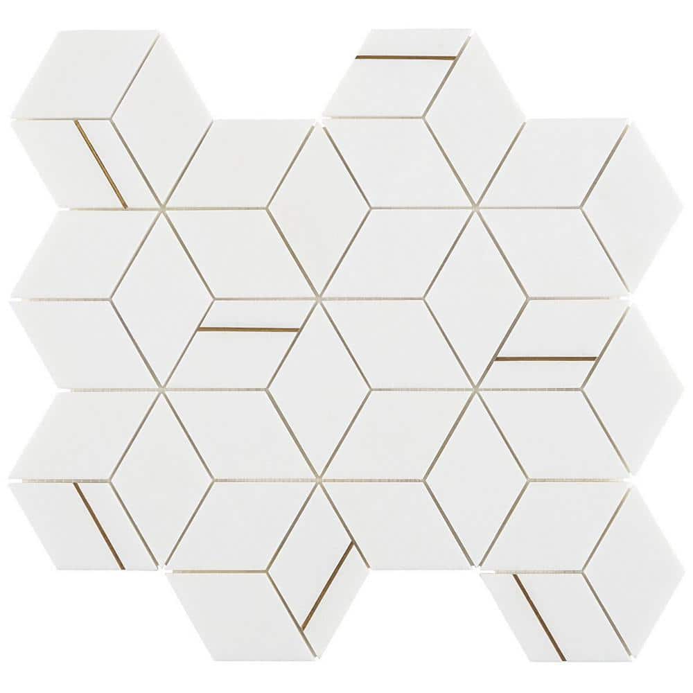 Utopia Thassos 4 in. x 0.39 in. Polished Marble and Brass Wall Mosaic Tile Sample price history on PriceWatchPro